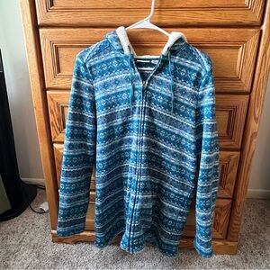 L.L. Bean Men's Teal and White Zip-Up Sweater